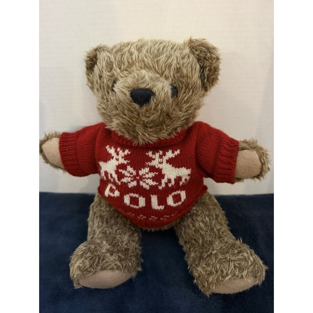 Vintage 1998 Polo Ralph Lauren Teddy Bear Plush 14" Christmas Sweater Jointed